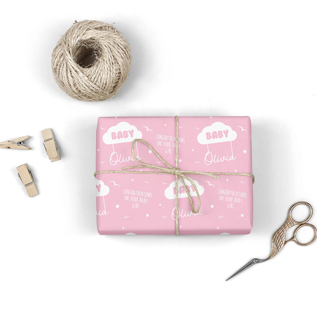 Personalised New Baby Girl Wrapping Paper By The Personalised Wrapping
