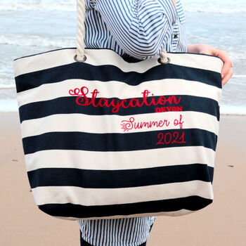Personalised Staycation Striped Beach Bag, 2 of 4