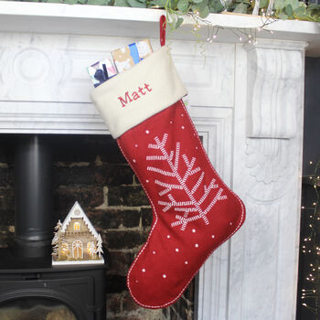Personalised Red Nordic Tree Stocking, 4 of 5