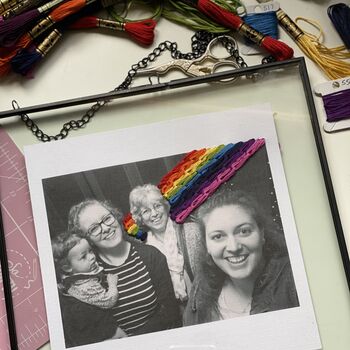 Framed Embroidered Rainbow/ Sun Doodle Family Photo, 4 of 11
