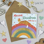 Over The Rainbow Meowy Christmas Ginger Cat Card, thumbnail 1 of 2
