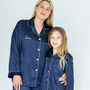 Navy Satin Embroidered Personalised Mummy Daughter Matching Pj, thumbnail 5 of 9