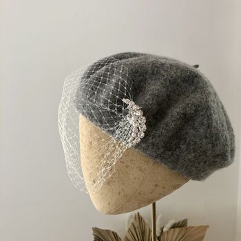 Grey Marl Beret With Optional Veil And Accessories, 4 of 9