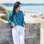 Turquoise Pure Silk Hand Stitched Ladies Jacket, thumbnail 2 of 6