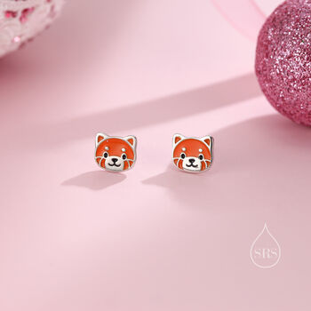Sterling Silver Enamel Cute Red Panda Stud Earrings, 6 of 11