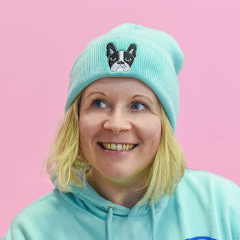 Cute Embroided French Bulldog Beanie Hat, 2 of 2