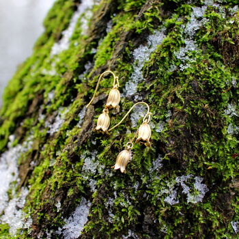 Gold Bluebell Flower Double Drop Earrings, 14k Gold Plated, 3 of 3