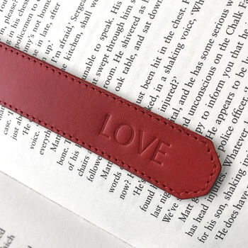 Love Embossed Red Leather Bookmark, 3 of 4