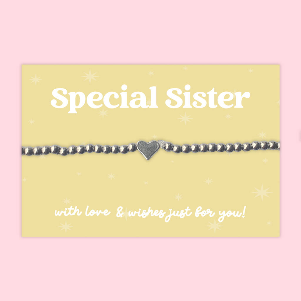 Special Sister Heart Charm Stretch Bracelet, Stainless Steel, 1 of 4