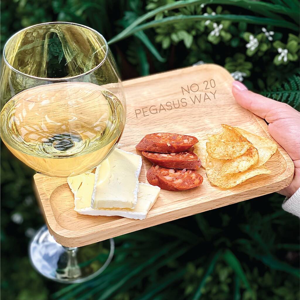 Personalised Simple Address Wine And Nibbles Board, 1 of 2