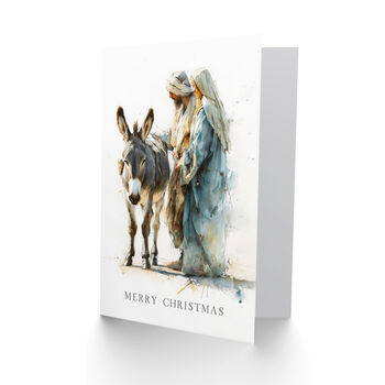 Mary Joseph And Donkey Watercolour Drawing Christmas Card, 2 of 6