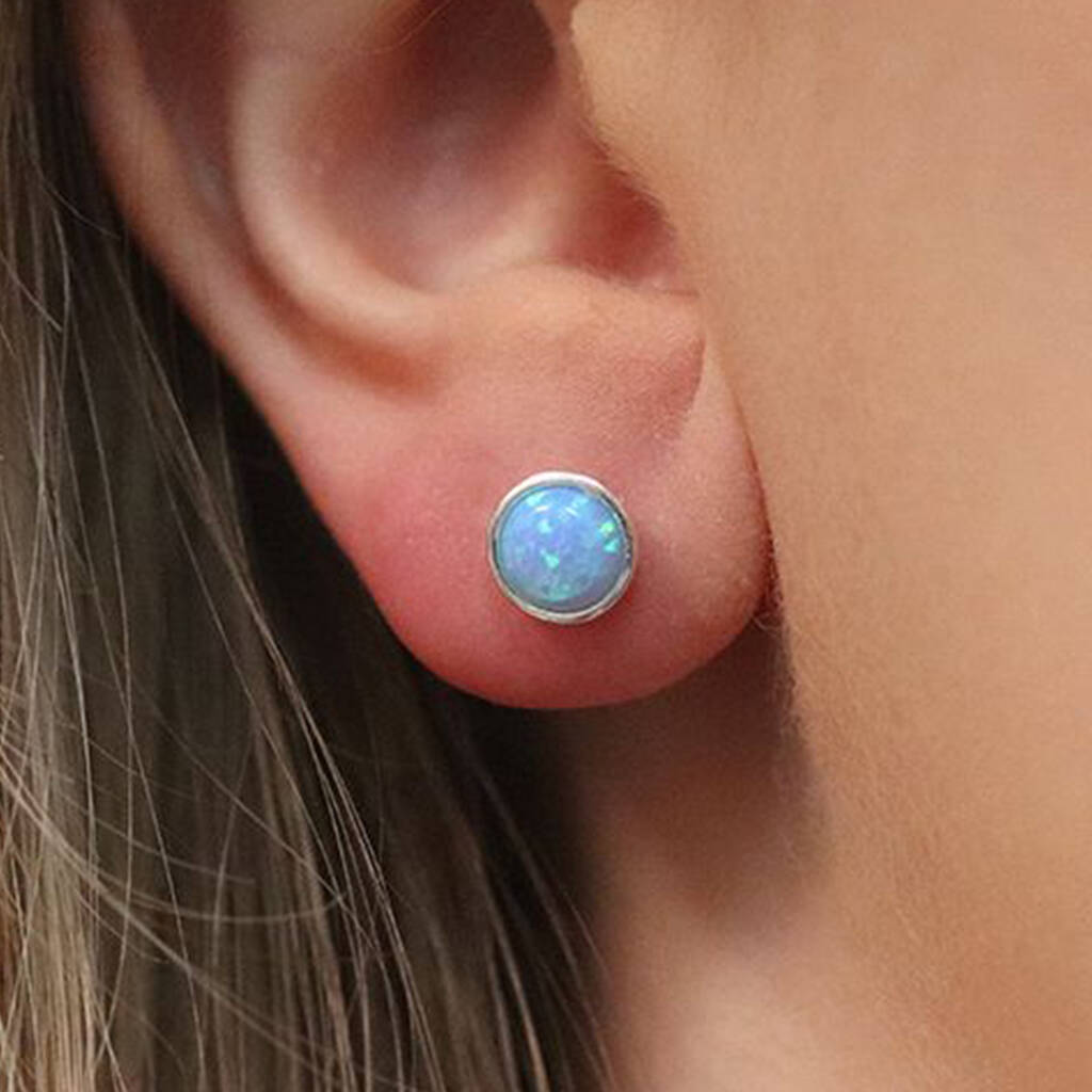 Light Blue Faux Fire Opal stud earrings in 925 Sterling Silver  Emily de  Molly