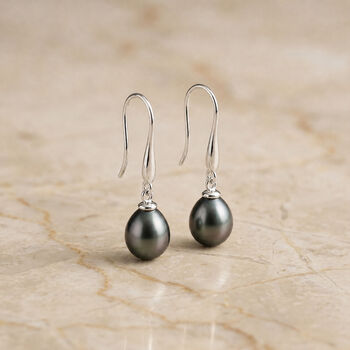 Sterling Silver Black Freshwater Pearl Drop Earrings, 3 of 8