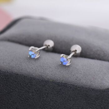 Tiny Moonstone Screw Back Earrings In Sterling Silver, 4 of 9