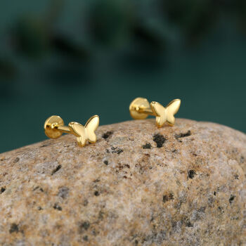 Sterling Silver Butterfly 16 G Flat Back Labret Earrings, 3 of 12