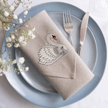 Set Of Two Embroidered Swan Napkins, 6 of 9
