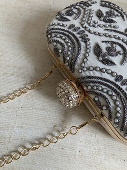 White Handcrafted Oval Clutch Bag, 8 of 10