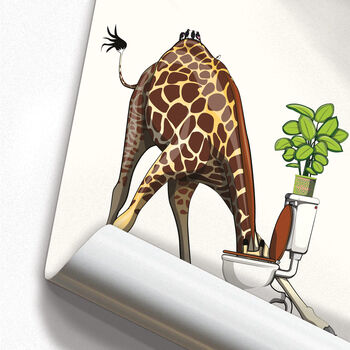 Giraffe With Head In Toilet, Funny Bathroom Art, 7 of 7