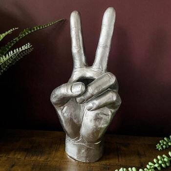 Peace Sign Hand Vase Silver, 2 of 4