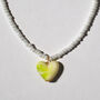 White Seed Bead And Green Heart Necklace, thumbnail 3 of 4