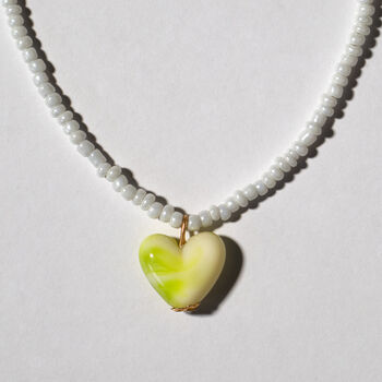 White Seed Bead And Green Heart Necklace, 3 of 4