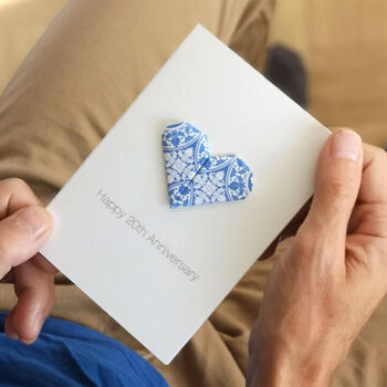 Personalised 20th China Anniversary Origami Heart Card, 3 of 6