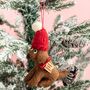 Personalised Brown Felt Dog Christmas Tree Decoration, thumbnail 1 of 5