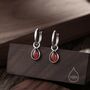 Sterling Silver Genuine Garnet Droplet Hoop Earrings, thumbnail 1 of 10
