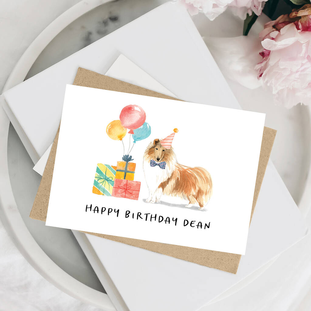 Rough Collie Dog Birthday Card Personalised By Mitzi Prints