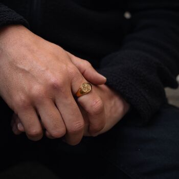 Saint Michael Small Signet Ring Gold Plated Stainless Steel Ring For Men, 2 of 12