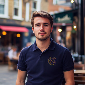 Personalised Men’s Polo Shirt With Initials And Est. Year In A Circular Chest Logo, 4 of 6