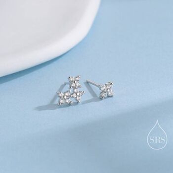 Sterling Silver Asymmetric Hydrangea Flower Bouquet Cz Stud Earrings, 2 of 12