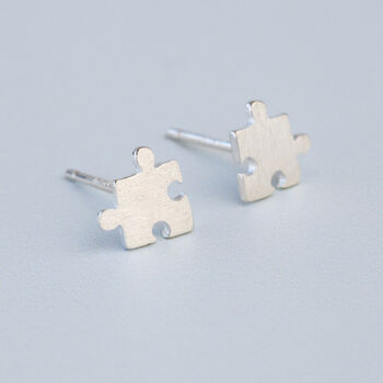 Sterling Silver Jigsaw Puzzle Piece Stud Earrings, 2 of 5