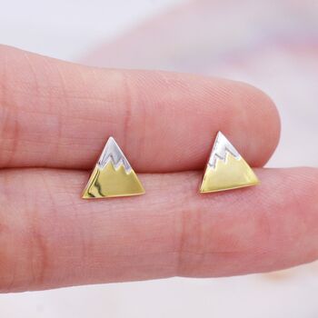Sterling Silver Fuji Mountain Stud Earrings With 18ct Gold Coating, 6 of 12