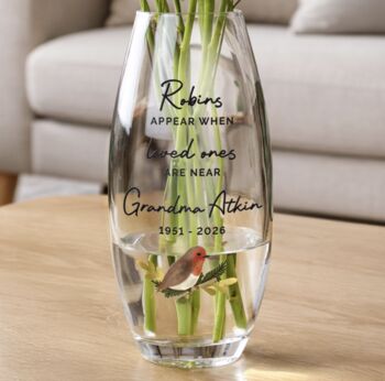 Personalised Robins Appear Printed Vase, 3 of 5