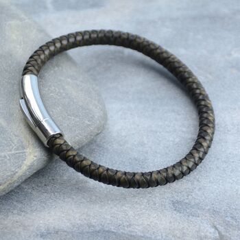 Men's Easy Clasp Leather Plait Bracelet, 2 of 8