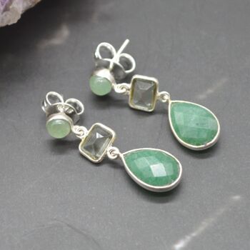 Green Amethyst, Sillimanite, Aventurine Silver Earrings, 10 of 10
