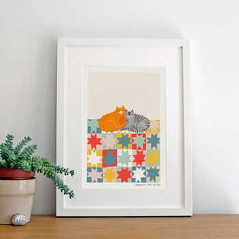 Cats On Patchwork Quilt Art Print, 2 of 3