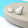 Mismatched Christmas Tree And Initial Star Earrings, thumbnail 2 of 9