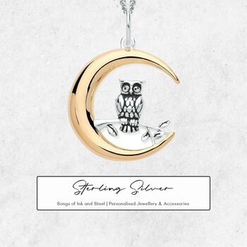 Owl In The Moon Necklace In Sterling Silver, 3 of 10