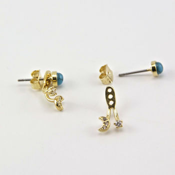 Two Way Turquoise Moon And Star Earrings, 4 of 11