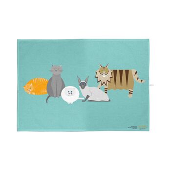 Cat Characters Small Tray + Aqua Tea Towel Gift Set, 2 of 6