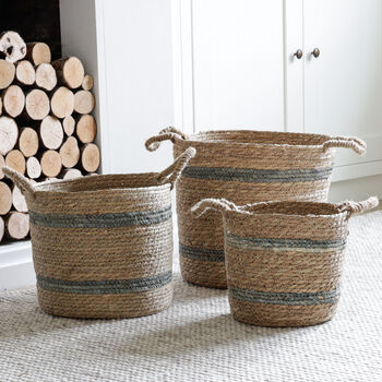Round Basket With Pale Blue Stripe, 2 of 4