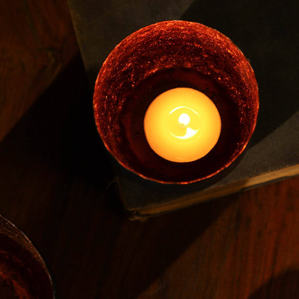 Set Of Three Black And Copper Tea Light Holders By Dibor