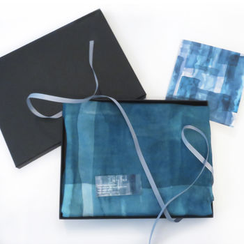 Teal Blue Squares Print Scarf With Gift Box And Card, 6 of 6