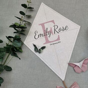 Monogram Pink Grey White Nursery Kite Decor, Personalised Baby Gift, 3 of 12