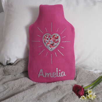 Liberty Heart Personalised Hot Water Bottle Cover, 2 of 3