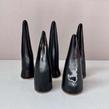 Handmade Black Ceramic Ring Holder Cones, 3 of 8