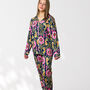Ikat Print 100% Cotton Ladies Pyjamas In Navy And Pink, thumbnail 1 of 8