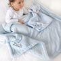 Personalised Blue Sherpa Blanket Elephant Comforter Set, thumbnail 1 of 8